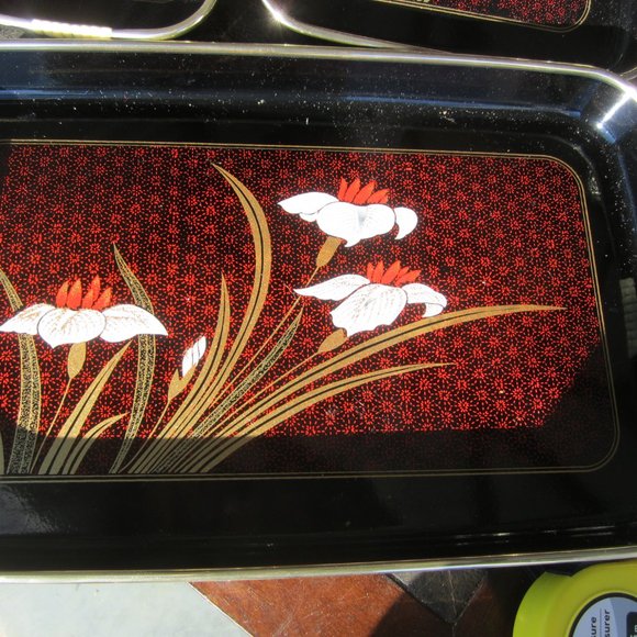 VTG 3 PIECE LACQUER NESTING TRAY SET, W/HANDLES - Picture 2 of 8
